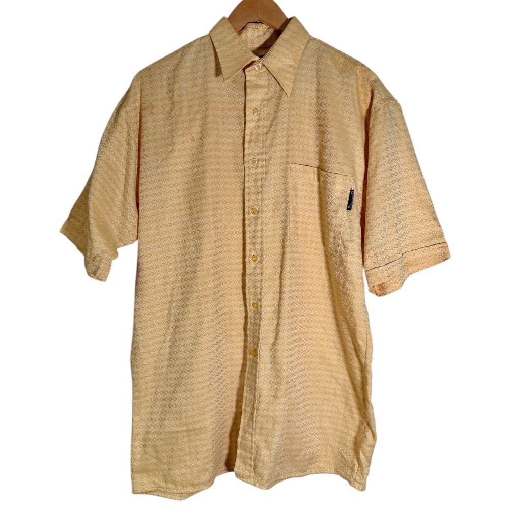 Vintage Y2K Dragonfly‎ Men's Yellow Embossed Short Sleeve Button Down Shirt M